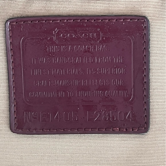 Coach Signature Stripe Khaki Brown Canvas Tote Bag Burgundy Leather Trim F28504 - Picture 11 of 11